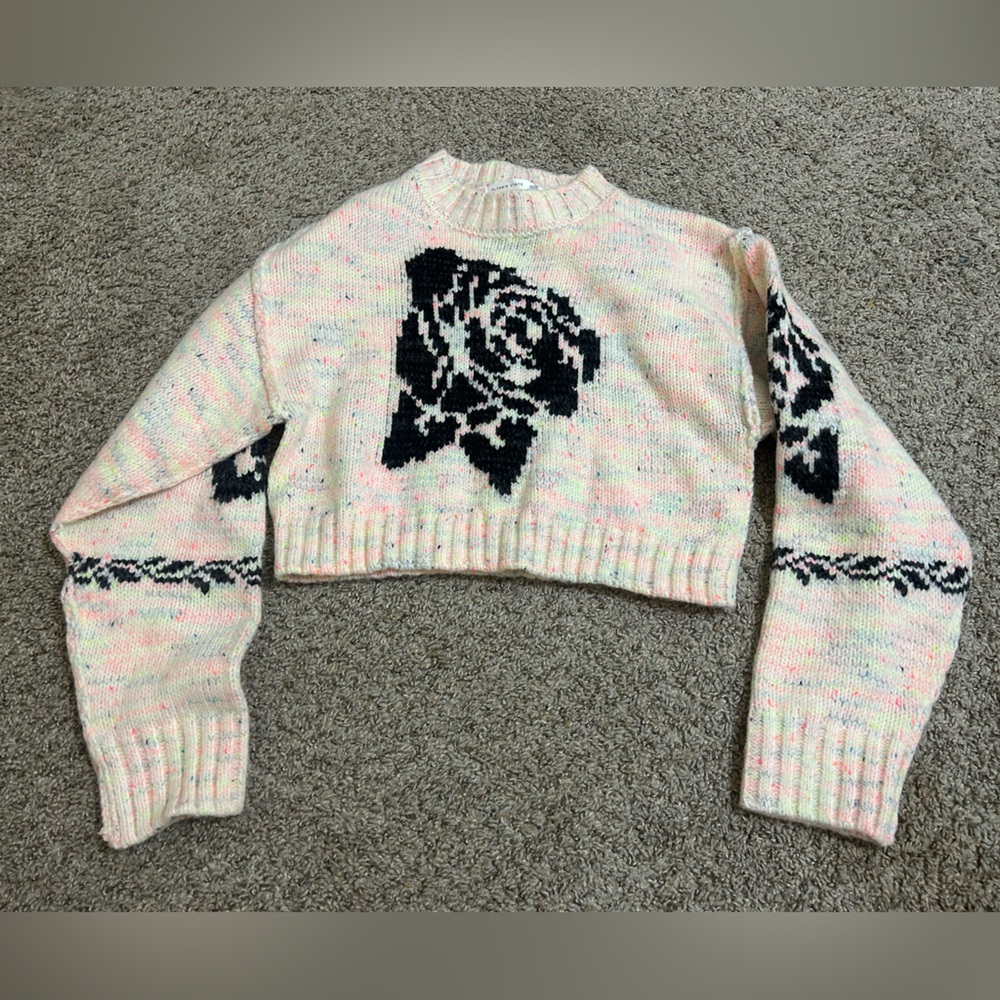 Altar’d State Selena Rose Stitched Sweater Pastel Rainbow Size Small Winter